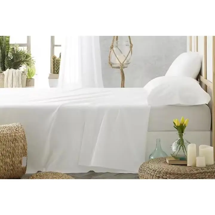 Burrito Blanco juego de sábanas de color blanco para cama de 105 cm como las de hosteleria. - 1