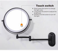 Espejo De Baño Plegable De 8 Pulgadas Negro Con Luz Y Ajuste De Intensidad Iluminación Para Maquillaje Espejo De Vanidad Magnificado 10x Montado En La Pared - details 1