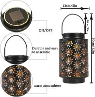 Linterna solar automática Solar al aire libre jardín 30cm altura decoración llama efecto seguro y hermoso impermeable forjado N para jardín, patio, Veranda, césped, patio, fiesta (patrón de flores) - details 0