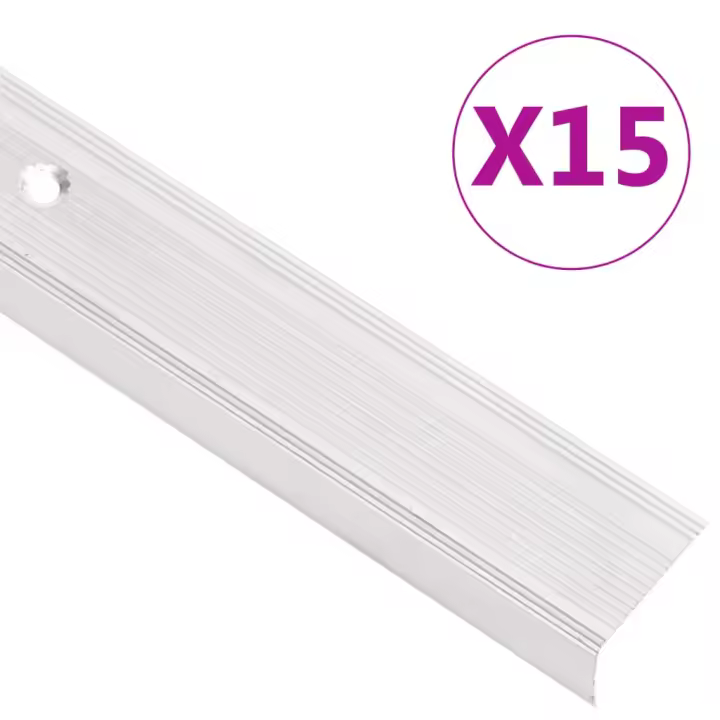 vidaXL Perfiles de peldaños forma de L 15 uds aluminio plata 90 cm - 1