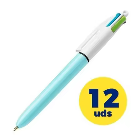 Caja de bolÃƒÂ­grafos de tinta de aceite retrÃƒÂ¡ctil bic fashion 887777/ 12 unidades/ 4 colores de tinta/ cuerpo color azul pas - 1