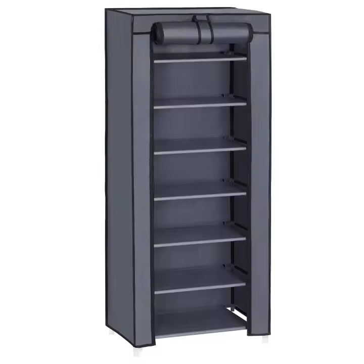 SONGMICS - Zapatero de 7 Niveles, con Funda de Tela, Armario de Almacenamiento, Armario, Grande, Montaje fácil, 46 x 28 x 126 cm (Largo x Ancho x Alto), Color Negro/Gris - 1