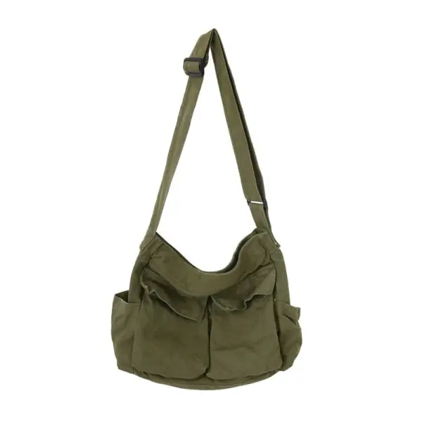 Bolso bandolera type Mensajero para hombre y Mujer, Bolso de Lona para estudio, Bolso de Calle de gran capacidad, Bolso de Lona Literario informal Verde - 1