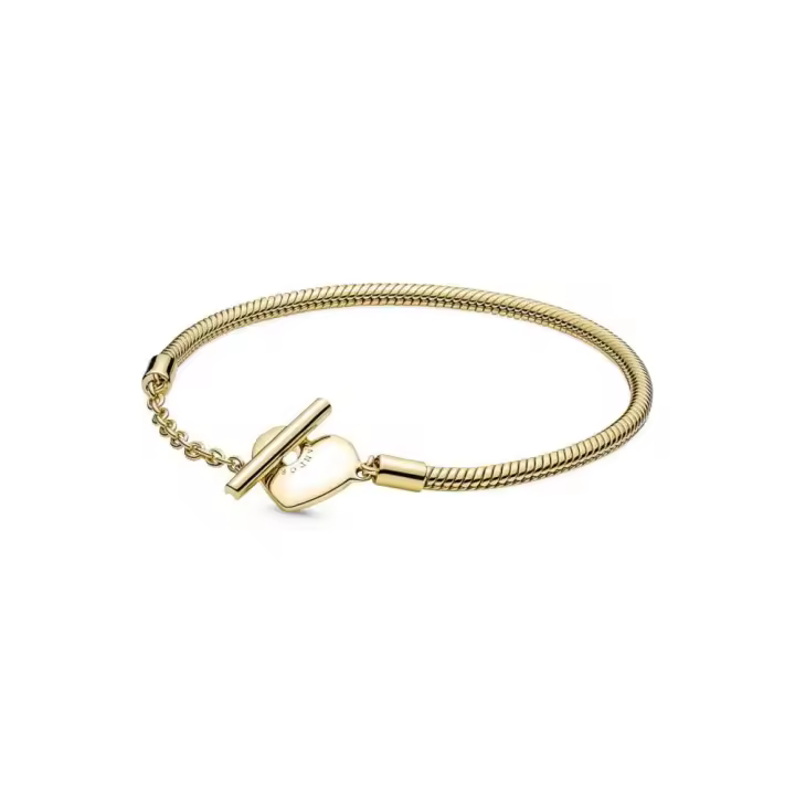 569285C00 - Pulsera Pandora Moments con un recubrimiento en oro de 14k Cadena de Serpiente con Cierre en T y Corazón 569285C00  Silver PANDORA - 1
