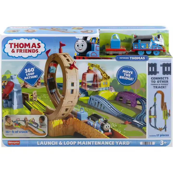 Thomas pista circuito launch &loop maintenance ,  tren con bucle y lanzamiento con motor motorizado Thomas y la grúa Carly Mattel HHN25 - 1