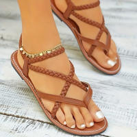 Sandalias Planas De Tanga Moda Para Mujer Talla Grande Zapatos Elásticos De Cadena Nueva Estilo Playa Romana Casual - details 8
