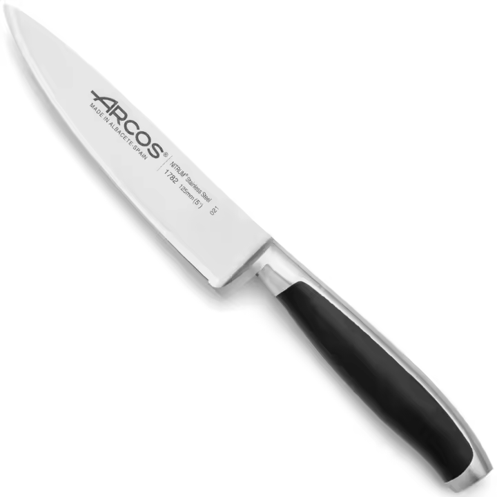 ARCOS Kyoto - Cuchillo de Verduras (125 mm) - Hoja de Acero Inoxidable Forjado Nitrum® - Mango Negro de Polioximetileno (POM) - Estuche - 1