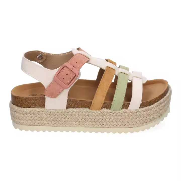 PuntoSalao Sandalias planas en yute tiras en pala para mujer rosa M-260 - 1