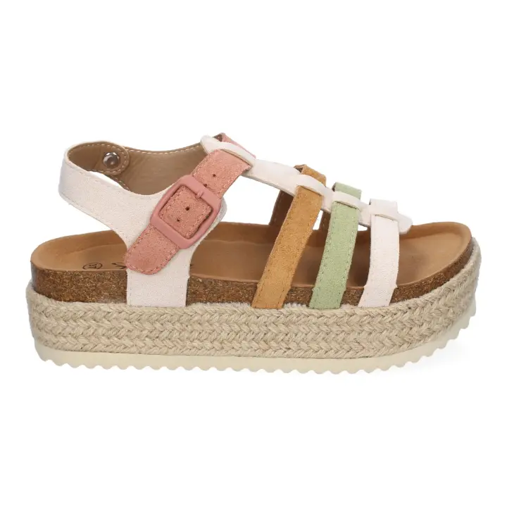 PuntoSalao Sandalias planas en yute tiras en pala para mujer rosa M-260 - 1