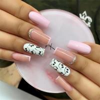 Juego De 24 Uñas Postizas Con Diseño De Flor Y Forma De Coffin Largas Ballerina Frases Francesas Acrílicas Cubiertas Por Encima Para Uñas Artísticas - details 29