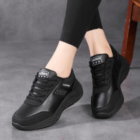 Zapatillas De Correr Para Mujer 2024 Cuero Ligero Y Cómodo Negras Antideslizantes Zapatillas Casuales Con Cordones Para Deporte Al Aire Libre - details 4