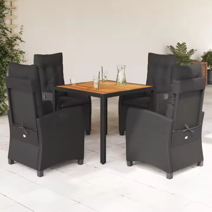 vidaXL Set de muebles jardín 5 pzas con cojines ratán sintético negro - 1