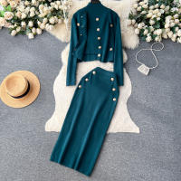 Conjunto De Ropa De Mujer REALEFT Otoño Invierno 3 Piezas Traje De Tejido Knitted Cardigan De Botón Sencillo Y Tops Falda Elegante Para Oficina - details 26