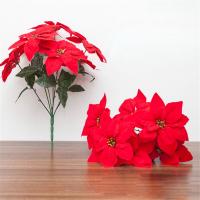Ramo De Poinsettia Artificial Con 7 Ramas Para Decoración De Hogar Bodas Y Fiestas Navideñas Flores Falsas Para Sala De Estar - details 4
