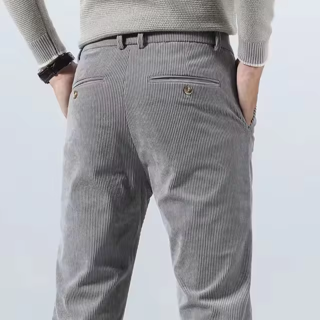 Pantalones De Corduroy Para Hombre Otoño Invierno Ajustados Flexibles Casuales Moda Negocios Trabajo Cierre De Cremallera Talla Media - 1