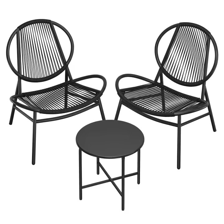 SONGMICS Conjunto Muebles de Jardín, 3 Piezas, Sillas Acapulco, Asientos de Exterior, Mesa Auxiliar y 2 Sillas, Conjunto para Interior y Exterior, Patio Balcón, Negro Tinta/Azul Lago - 1