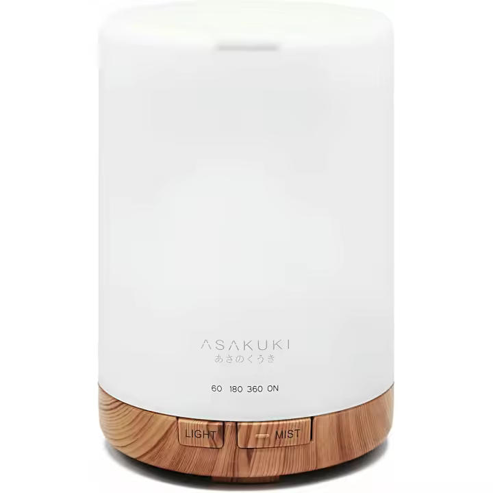ASAKUKI Difusor de Aceites Esenciales 300 ml, 5 en 1 Difusor de Aroma por Ultrasonidos, Humidificador con LED de 7 Colores, Temporizador, Apagado Automático sin Agua, Blanco - 1