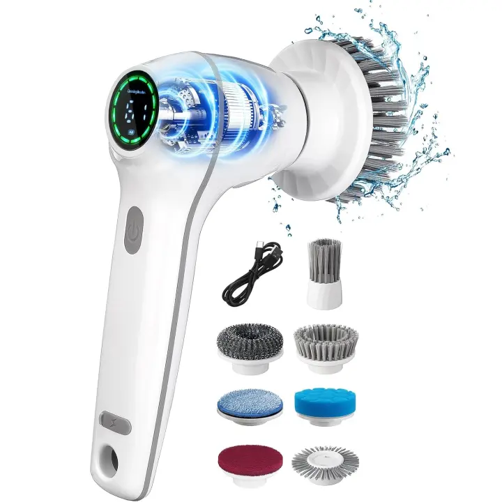 Depurador eléctrico giratorio, cepillo de limpieza inalámbrico para ducha con pantalla IPX7, resistente al agua - 1