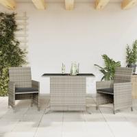 vidaXL Mesita y sillas con cojines 3 piezas ratán sintético negro en color Negro y crema/Beige mezcla/Gris claro y más | cómodas modernas ergonómicas para comedor cocina salón hogar - details 2