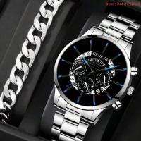 Reloj De Negocios Para Hombre Lujo 2pcs Big Dial Calendario Resistente Al Choque Reloj De Pulsera De Cuarzo Deportivo Casual De Acero Inoxidable Moda - details 1
