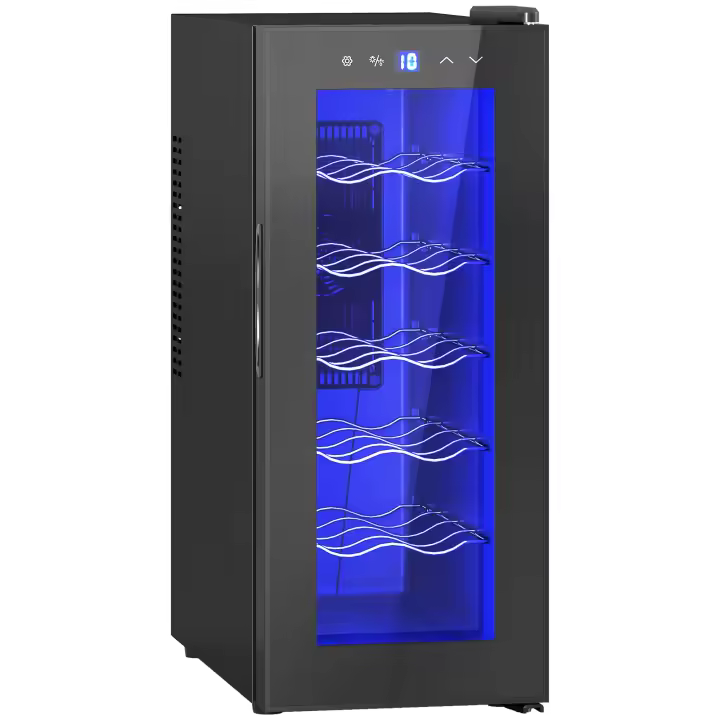 Nevera para 12 Wine Botellas 30L 8-18 °C Doble Temperatura Eléctrica para Botellas with Puerta de Cristal, Nevera para Bebidas with Luces LED, Nevera Compacta para with Pantalla Tácthil - 1