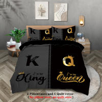 Juego De Cama Moderno 3 Piezas Diseño K Y Q En Negro Y Gris Funda De Almohada Suave Y Cómoda Transpirable Para Dormitorio Y Hotel - details 0
