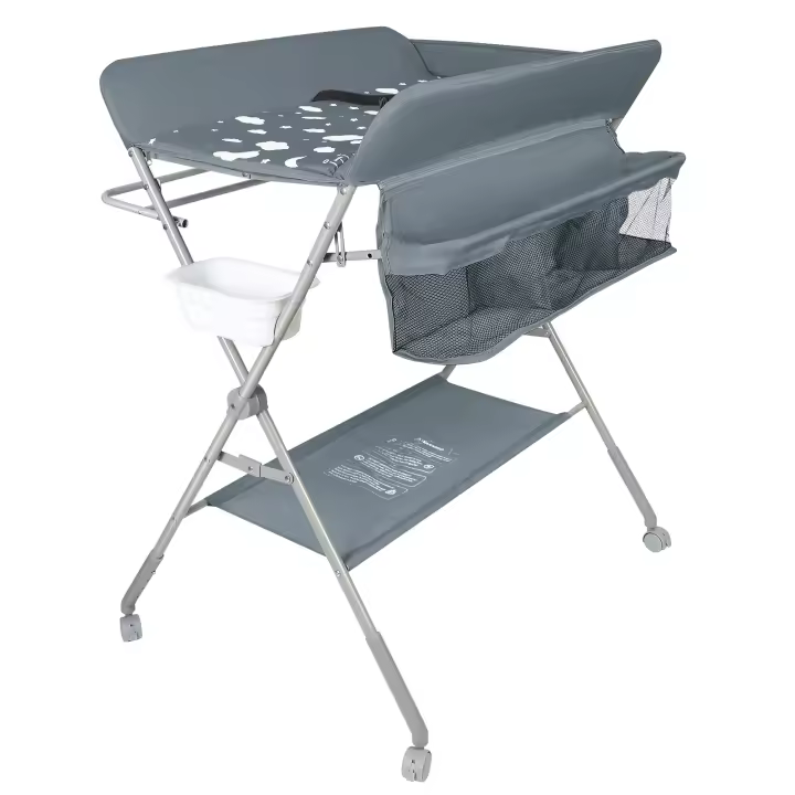 Cambiador de bebé plegable, estación cambiador para bebé portátil, cómoda cambiador con cojín, con ruedas, mesa cambiador móvil con colchón de pañales - 1