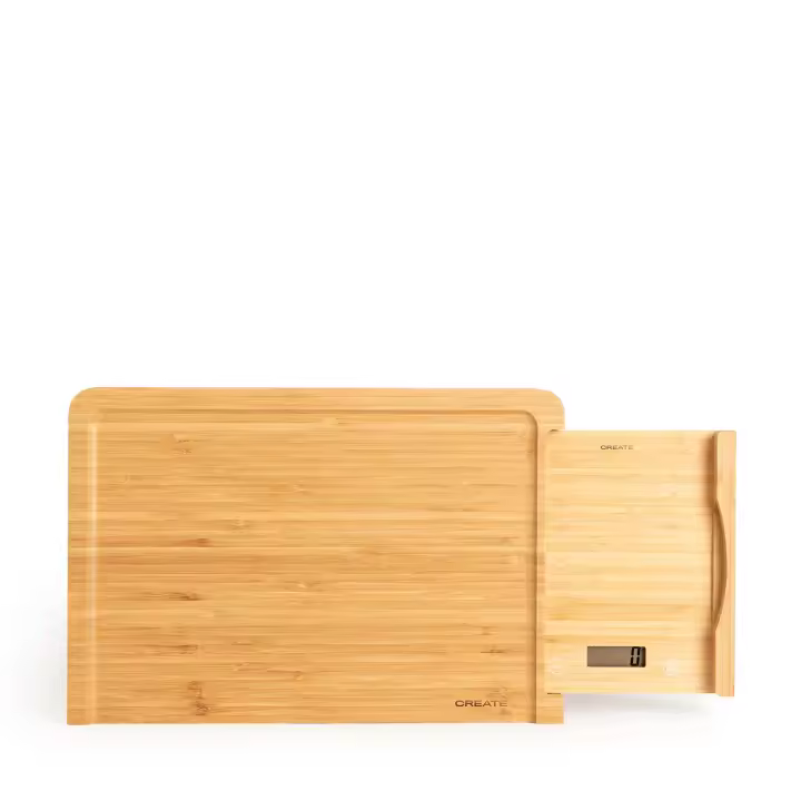 CREATE - Tabla de cortar de bambú con báscula integrada y con pila incluída - Hasta 5kgs - Función tara - BOARD SCALE BAMBOO - 1