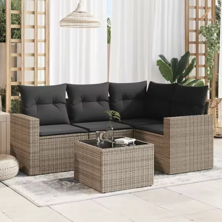 vidaXL Juego de sofás jardín con cojines 5 pzas ratán sintético gris - 1