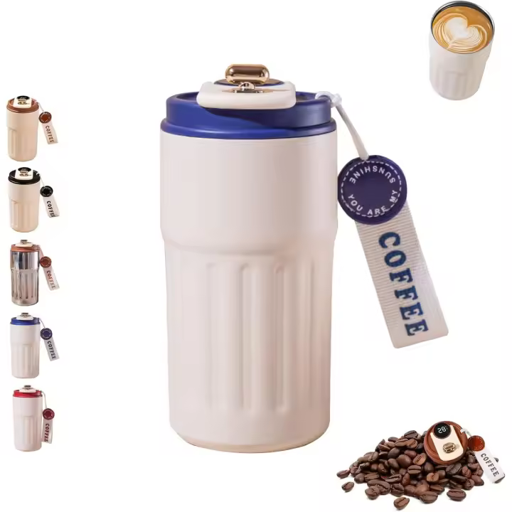 Taza de café con pantalla de temperatura, termo inteligente para café con pantalla LED de 450 ml, termo de viaje portátil de 15 oz con tapa a prueba de fugas, mantiene caliente o frío - 1