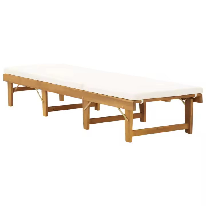 vidaXL Tumbona plegable con cojín madera maciza de acacia Blanco crema, Gris oscuro, Sillas de Exterior Ideal para jardín, playa, piscina, terraza Tumbona Piscina Tumbonas Playa Tumbonas Jardín Exterior - 1