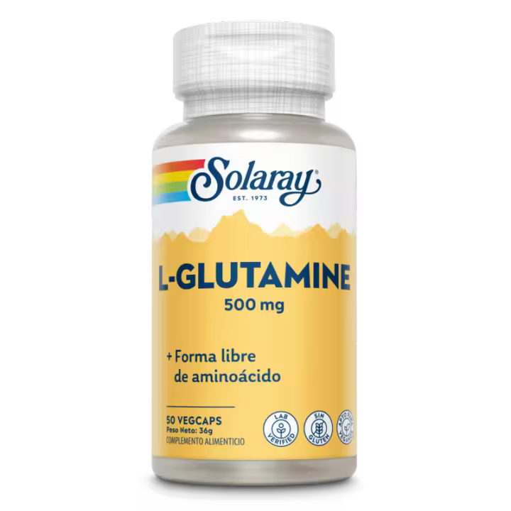 Solaray Glutamina 500mg 50 Cápsulas - Complemento Alimenticio para la Salud Intestinal - 1