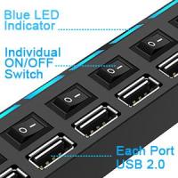 Adaptador de HUB USB 2.0 con 7 Puertos con Interruptor de Encendido LED Individuales, 480 Mbps Speed Data Hub, USB 7 en 1 Puerto Múltiple para PC, Ratón, Teclado, Disco Duro, Impresora - details 5