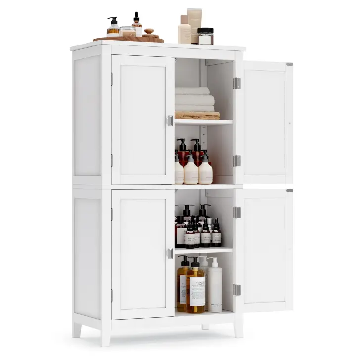 Armario multifuncional para baño, mueble de baño y cocina con 4 puertas y estantes regulables, mucho espacio de almacenamiento - 1