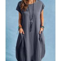 Vestido De Mujer Casual De Algodón Y Lino Para Primavera Y Verano Con Bolsillos Estilo Europeo Y Estadounidense Longitud De Rodilla - details 1