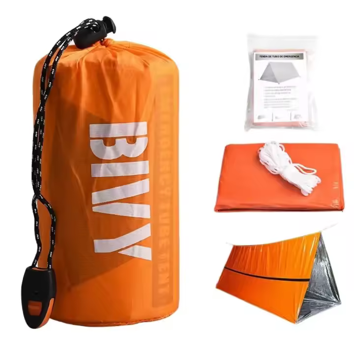 Sobrevivencia Tent Kit Para 1-2 Personas Refugio De Emergencia Impermeable Con Mylar Tube Sleeping Bag Y SOS Thermal Blanket Reutilizable Para Exterior - 1