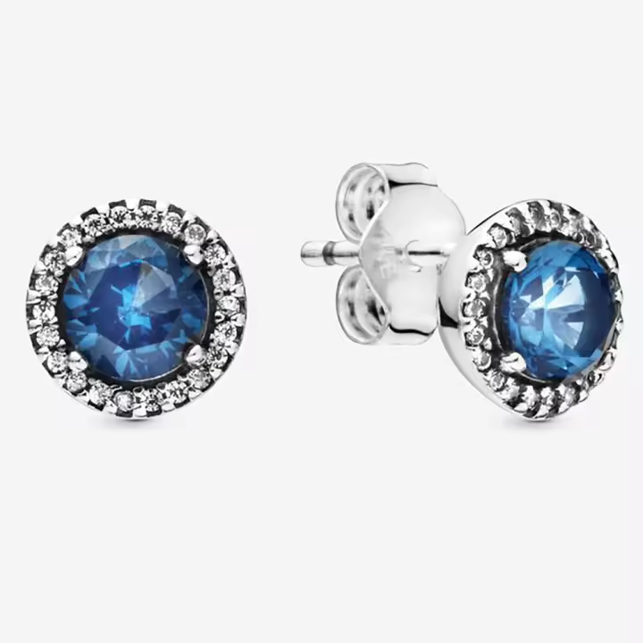 Pandora Pendientes de Botón en Plata de Ley Azul Redonda Brillante 296272C01，Incluye Caja Original - 1