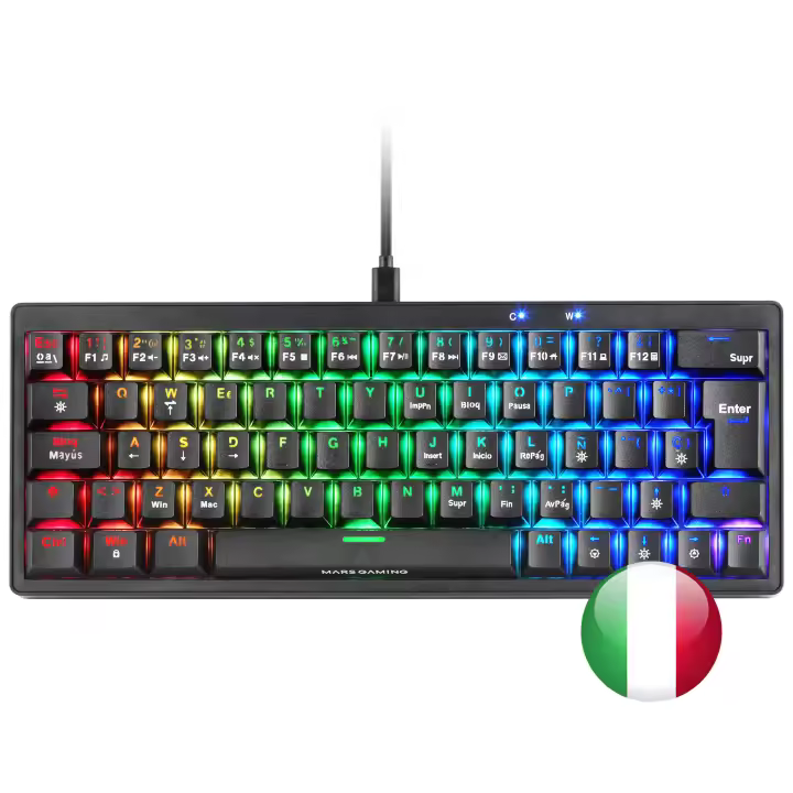 Mars Gaming MKMINIPRO, Teclado Mecánico Ultra-Compacto 60%, Switches Mecánicos Hot-Swappable, Iluminación RGB Chroma, Teclado Gaming Antighosting, Multiplataforma, Switch Silencioso, Idioma Español / Francés/ Italiano / Portugués / US, Negro - 1