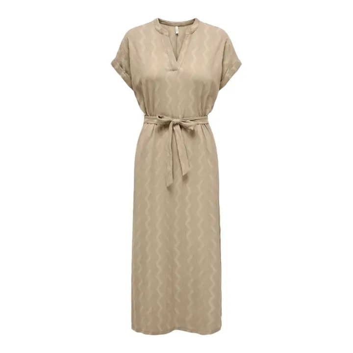 Only Vestido Dia Beige Mujer | Estampado en Toda la Prenda - Manga Corta - Largo 7/8 - 1