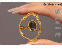 Anillos abiertos grandes de acero inoxidable para mujer, Material de cobre con diamantes de imitación, anillos redondos para dedo, joyería resistente al agua, colgante de plata dorada, anillo giratorio geométrico para dedo, anillo Simple para mujer - details 1