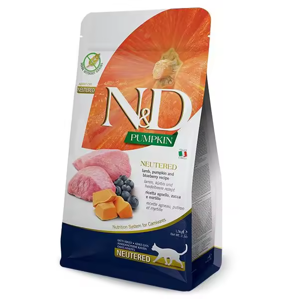 FARMINA N&D CAT PUMPKIN NEUTERED CORDERO ARANDANO 5KG  / Alimento completo para gatos adultos - 1