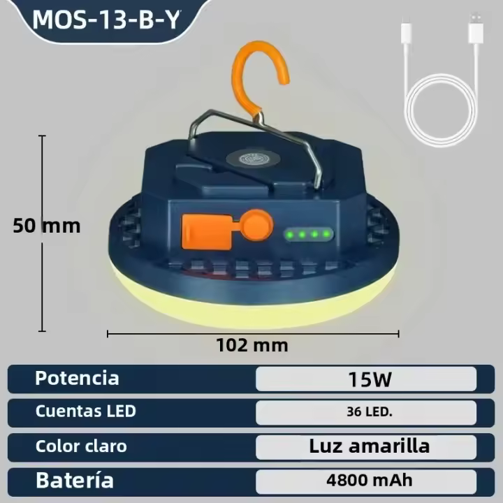 Lámpara De Camping Recargable MOSLIGHTING Con Succión Magnética Y Luz LED Para Emergencias Y Mantenimiento Exterior USB - 1