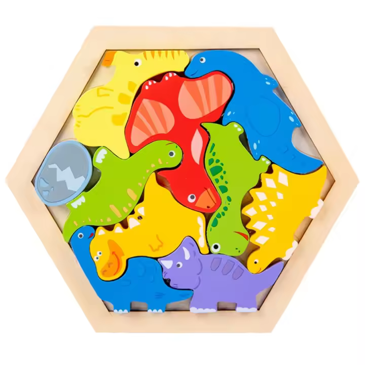 Puzzle De Bloques De Madera Tridimensional Dinosaurio Animales De Dibujos Animados Juego Educativo Temprano Para Niños - 1