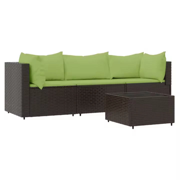 vidaXL Set muebles de jardín 4 piezas y cojines ratán sintético marrón - 1