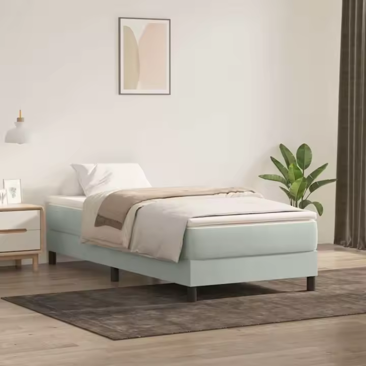 vidaXL Cama box spring sin colchón gris claro terciopelo 80x220 cm - 1