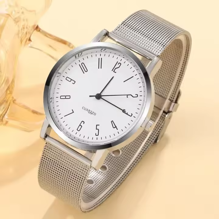 Reloj De Pulsera De Cuarzo Para Hombre Estilo Simple Y Casual Ultra Delgado De Acero Inoxidable Con Calendario Y Mostrador Sin Números Reloj De Lujo Negocio Silvery - 1