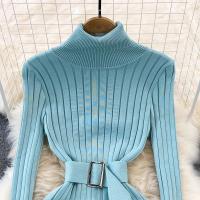 Vestido Maxi De Cuello Alto Para Mujer YuooMuoo 2024 Otoño Invierno Elegante Ajustado Con Cinturón Estilo Bodycon Tejido Ribbed Suave Y Elástico - details 19