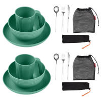 Juego De Utensilios Para Camping Portátil Con Tazón Plato Vaso Cuchara Tenedor Navaja De Acero Inoxidable Kit De Mesa Al Aire Libre Y Picnic - details 18