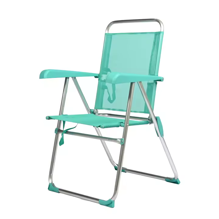 Silla de Playa Alta Plegable Reclinable de 5 Posiciones, Silla Portátil Resistente Respaldo Ajustable con Apoyabrazos,  Sillón Ligero Ideal para Jardín Beach Piscina Patio, Silla Exterior Aire Libre Color Puro / a Rayas - 1