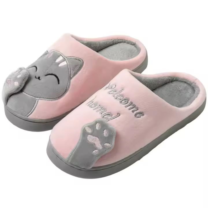 Pantuflas De Algodón Para Parejas En Invierno Tipo Nuevo Gato Feliz Lindo Y Cálido Pantuflas De Algodón Para Adultos Hombres Y Mujeres - 1
